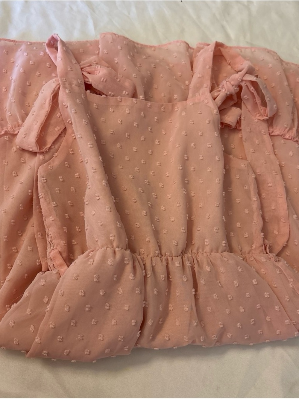 Amazon Essentials Girls Pink Swiss Dot Tie-Shoulder Sundress